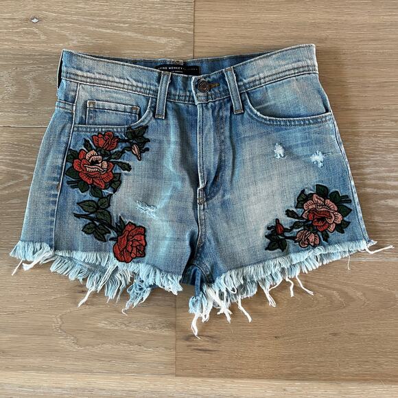 Flying Monkey High Rise Floral Distressed Shorts - Picture 1 of 4